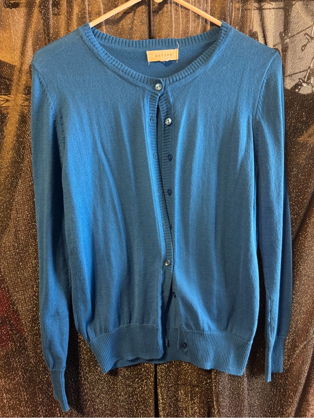 Active USA Blue Crewneck Lightweight Button Cardigan